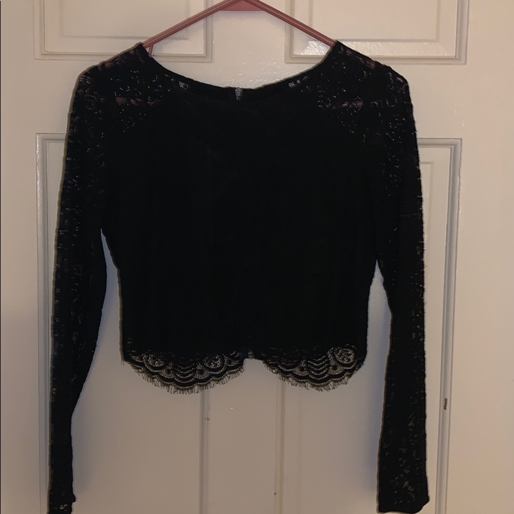 Black Lace Long Sleeve Crop Top